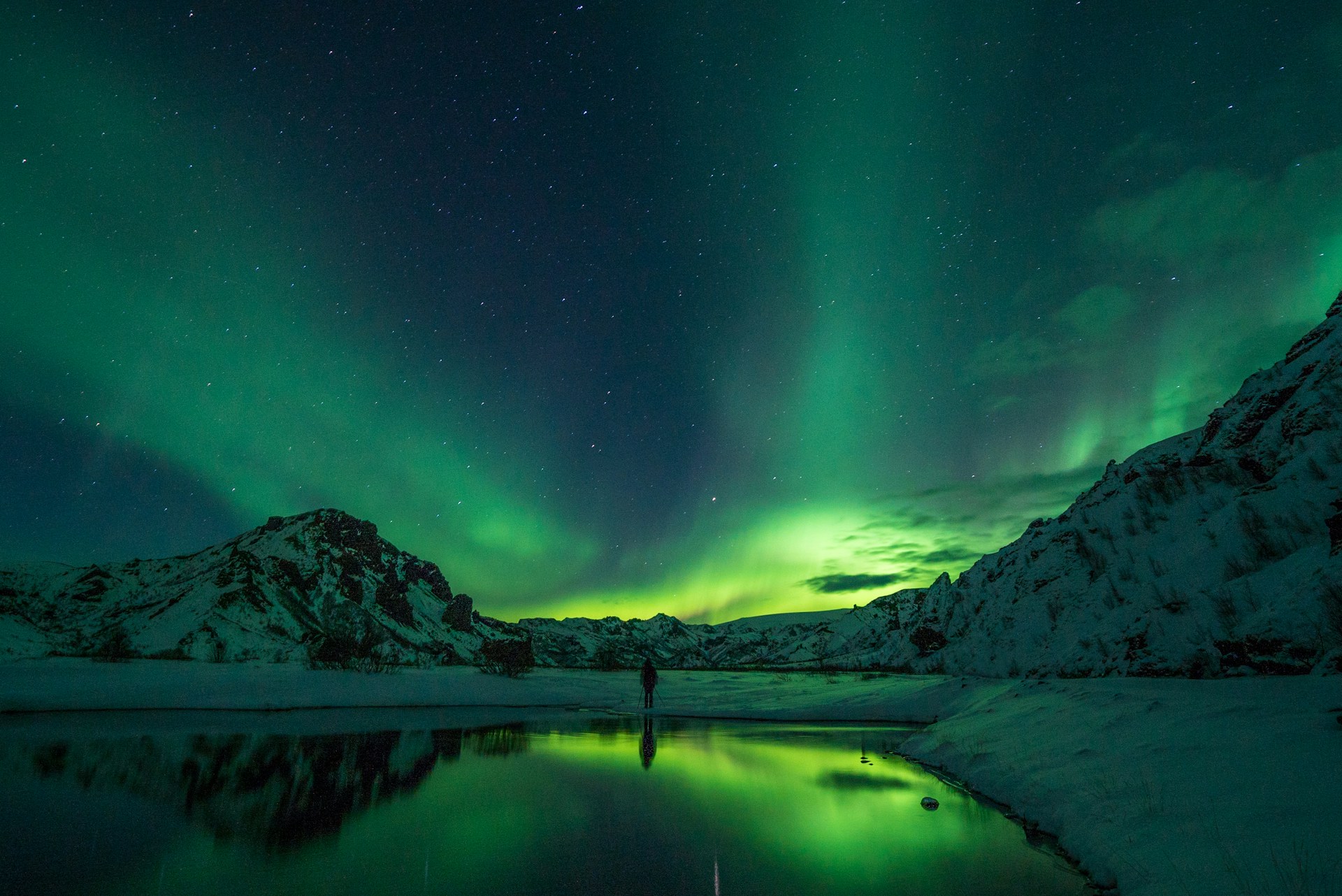 green aurora borealis in the horizon